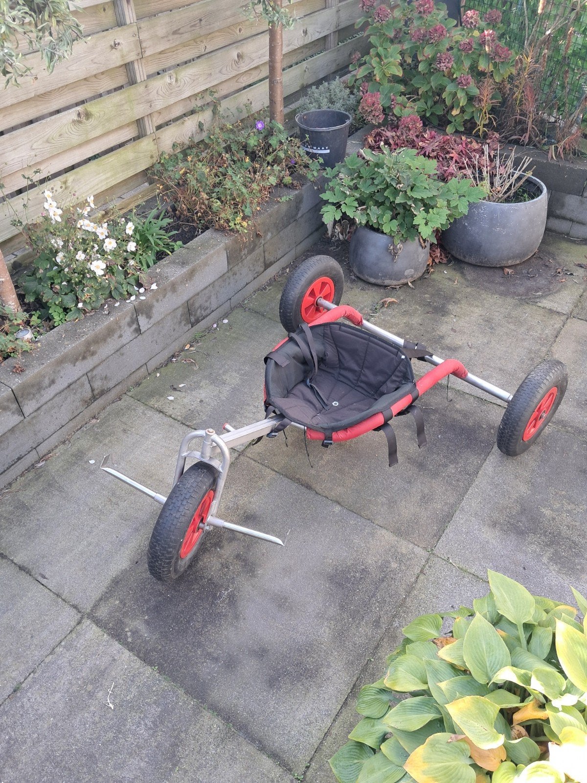 Kitebuggy met RVS frame en kruiwagenwielen, Ophalen