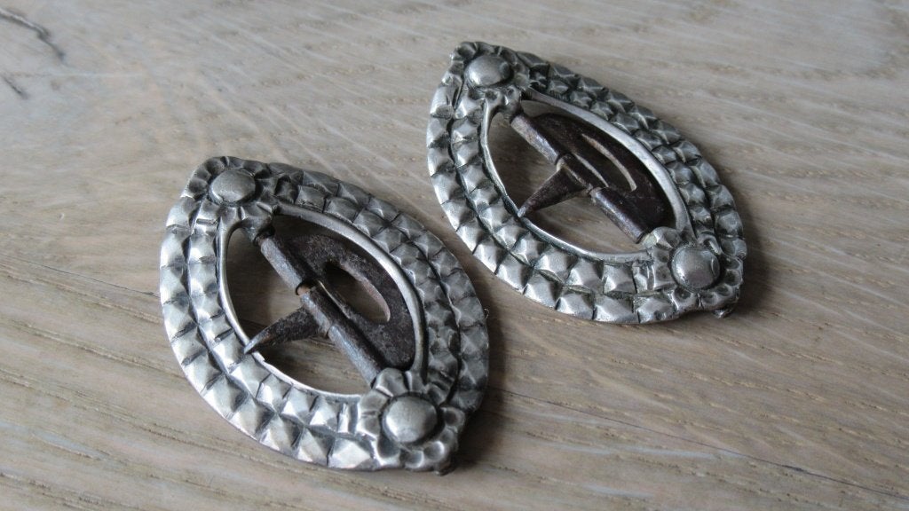 Zilveren stel 19/e eeuwse schoen of kuit gespen, Ophalen of Verzenden, Zilver