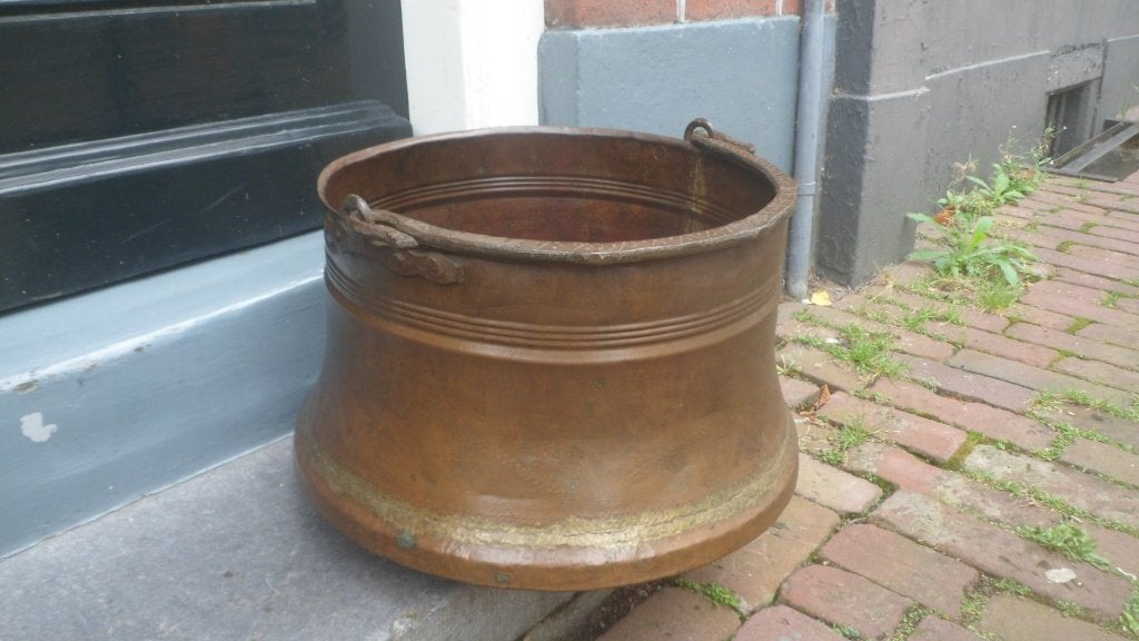 Grote koperen ketel bak houtbak heksenketel 38 cm. bloempot, Antiek en Kunst, Antiek | Koper en Brons, Ophalen of Verzenden, Koper