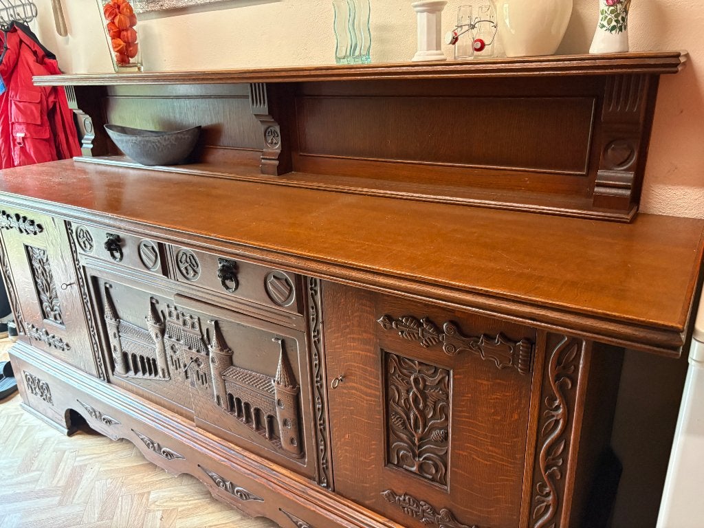 Prachtige bewerkte houten dressoir met opzetstuk, Antiek en Kunst, Ophalen