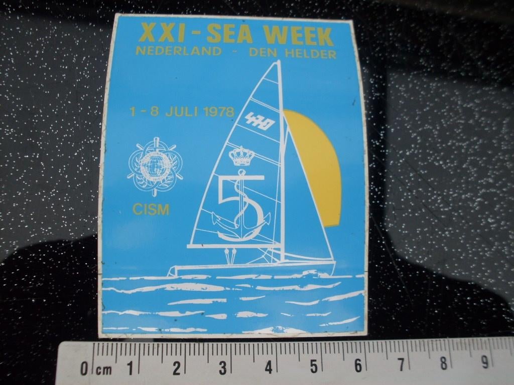 sticker XXI sea week nl den helder zeilen leger cism 1978, Verzenden, Zo goed als nieuw, Bedrijf of Vereniging