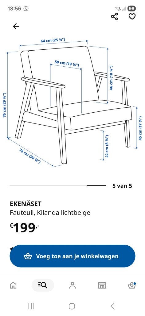 Beige fauteuil, Huis en Inrichting, Fauteuils, Ophalen, Gebruikt, 75 tot 100 cm, 50 tot 75 cm