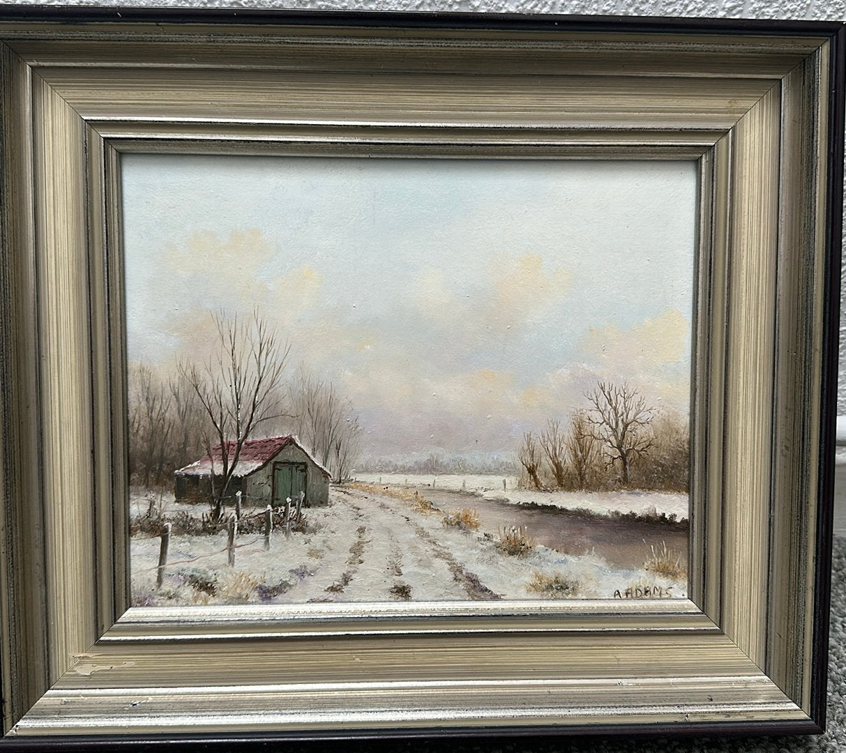 A.adams - olieverf op hout - winterlandschap, Paneel, Origineel werk, Ophalen of Verzenden, Landschap