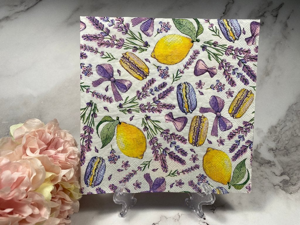 Knutsel servetten lavendel/macarons/citroenen nr 711, Ophalen of Verzenden, Nieuw