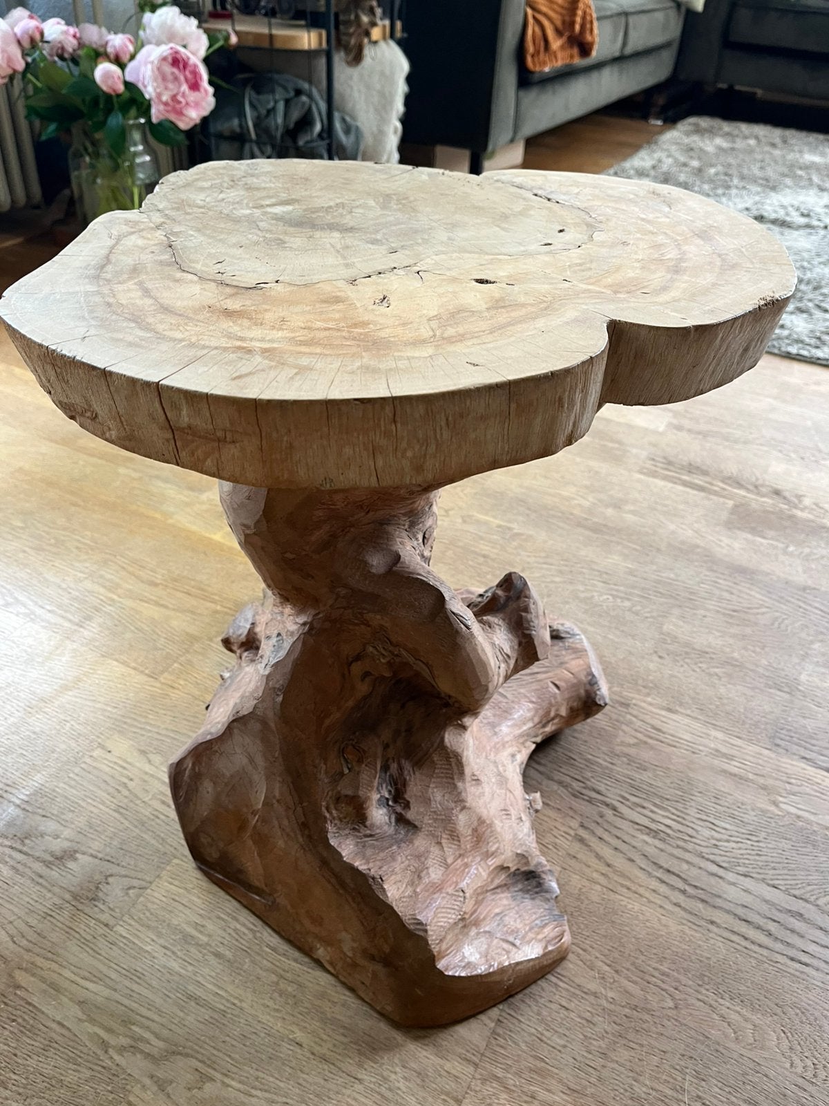 Krukje/Bijzettafel van Teak-Wortelhout. ( 2 stuks ), Ophalen