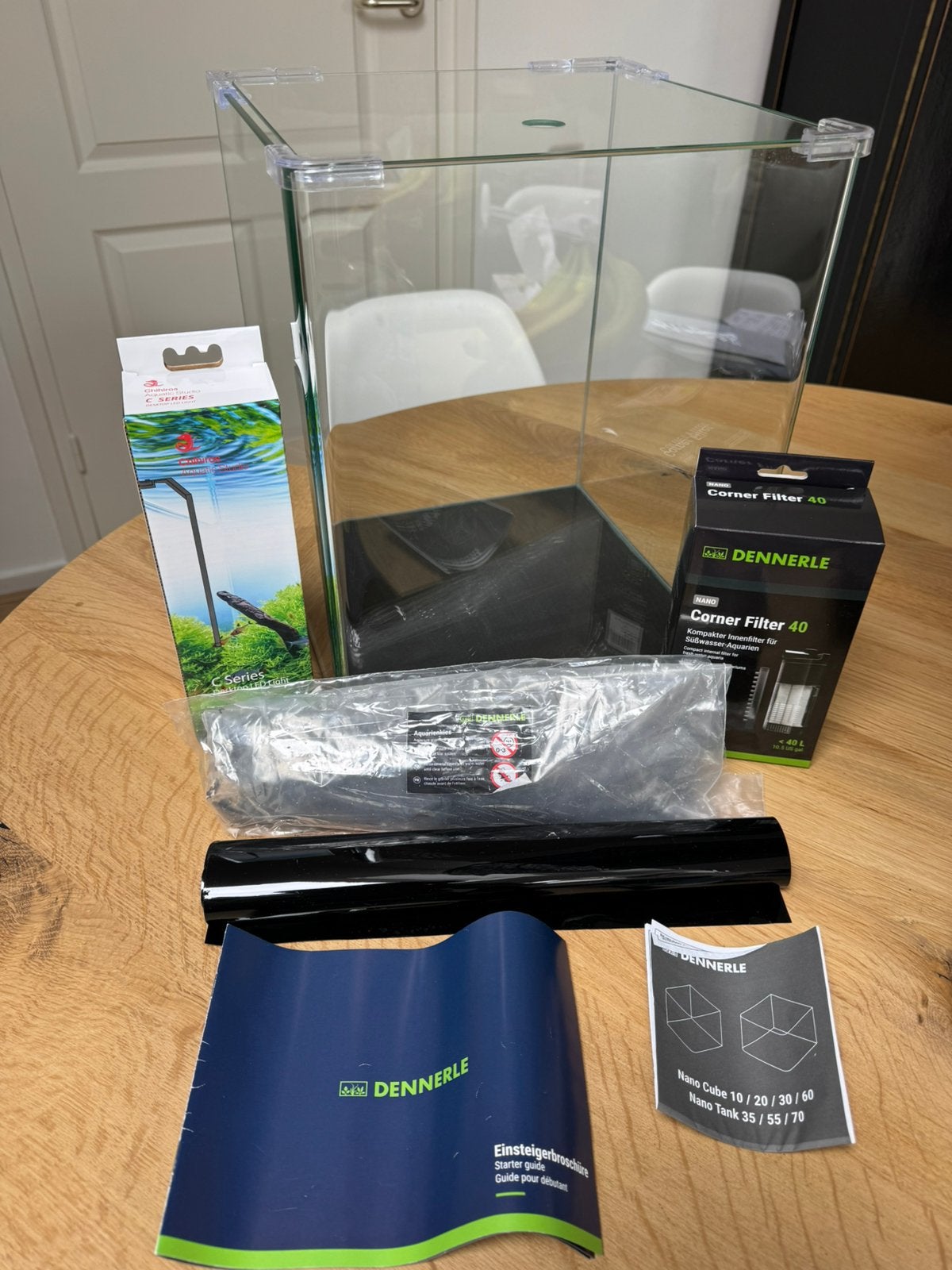 Compleet Dennerle Nano 30l aquarium + veel toebehoren, Zo goed als nieuw, Leeg aquarium, Verwarming, Dennerle