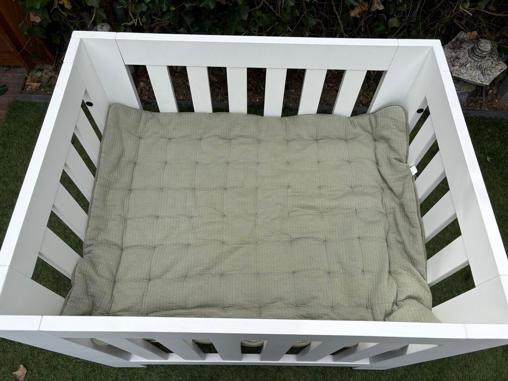 Witte baby box van massief hout met Little Dutch boxkleed, Ophalen, Gebruikt, Rechthoekig, Boxkleed