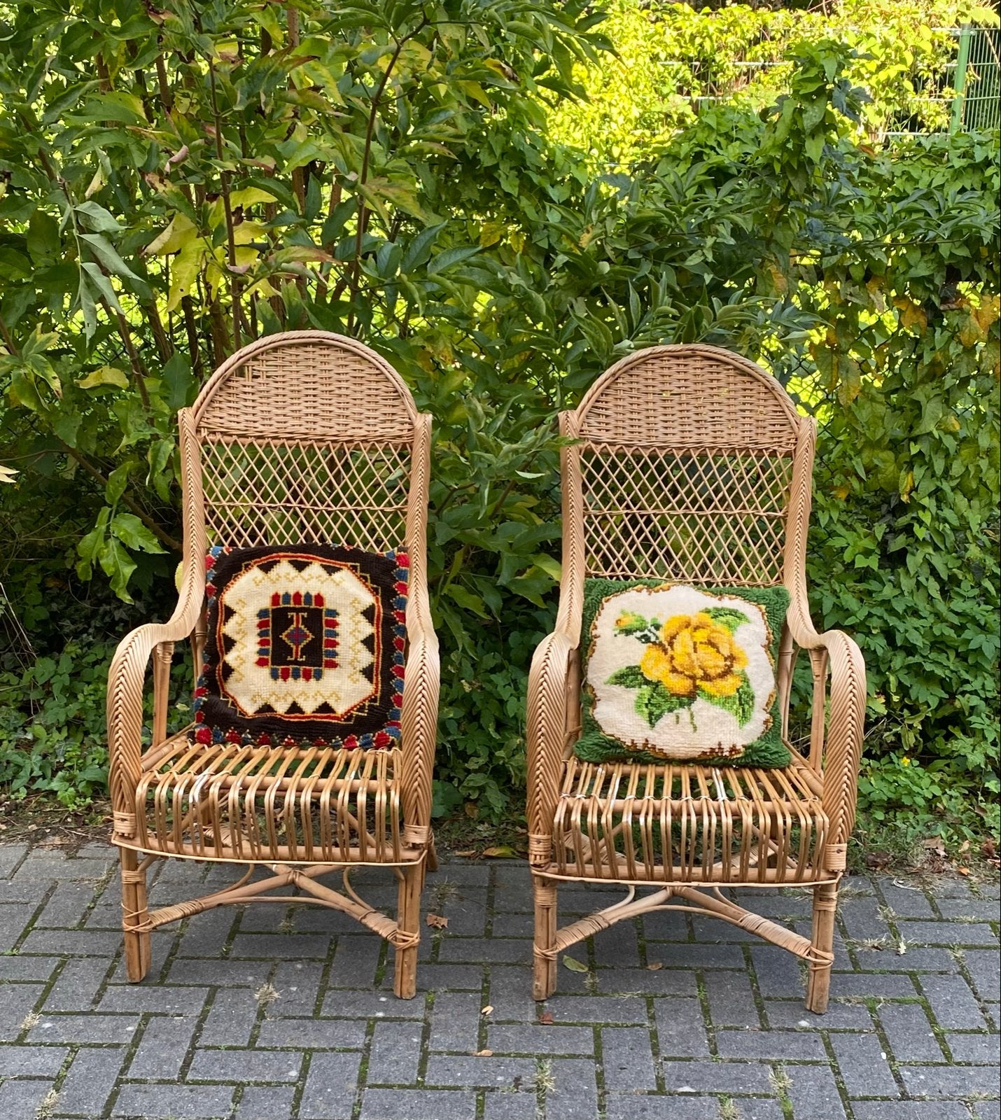 2 Rotan fauteuils - Vintage rieten stoelen, Huis en Inrichting, Ophalen, Gebruikt, Twee, Bruin