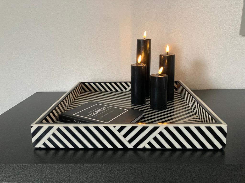 Diga Colmore luxury deco plateau zwart/wit 40x40 cm Nieuw, Huis en Inrichting, Met opstaande rand, Vierkant, Nieuw, Ophalen of Verzenden