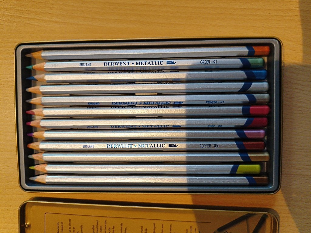 12 Metallic Potloden van Derwent, Hobby en Vrije tijd, Tekenen, Nieuw, Potlood of Stift, Ophalen of Verzenden