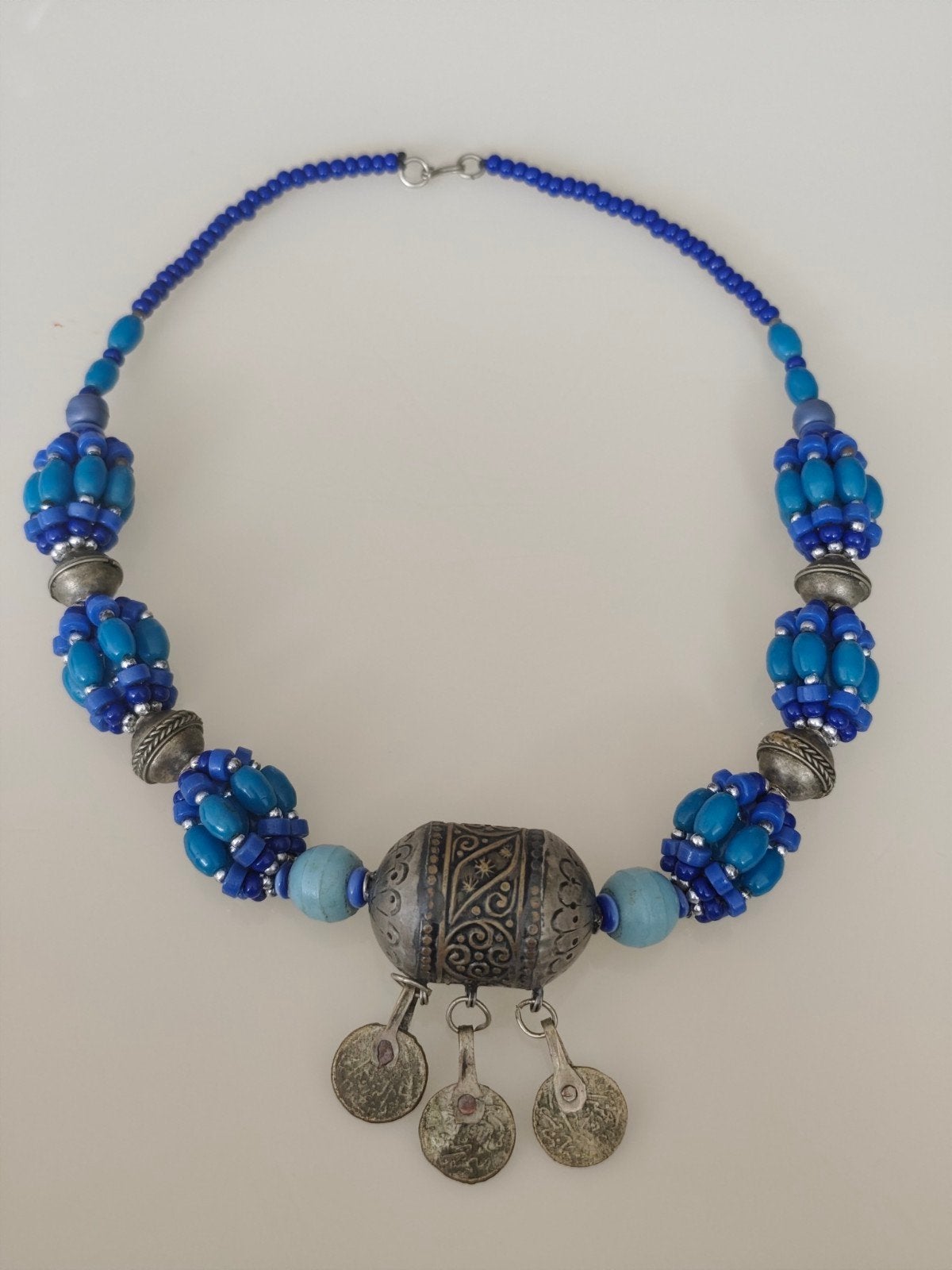 Marokkaanse Berber blauwe ketting, glaskralen, 53 cm, Ophalen of Verzenden