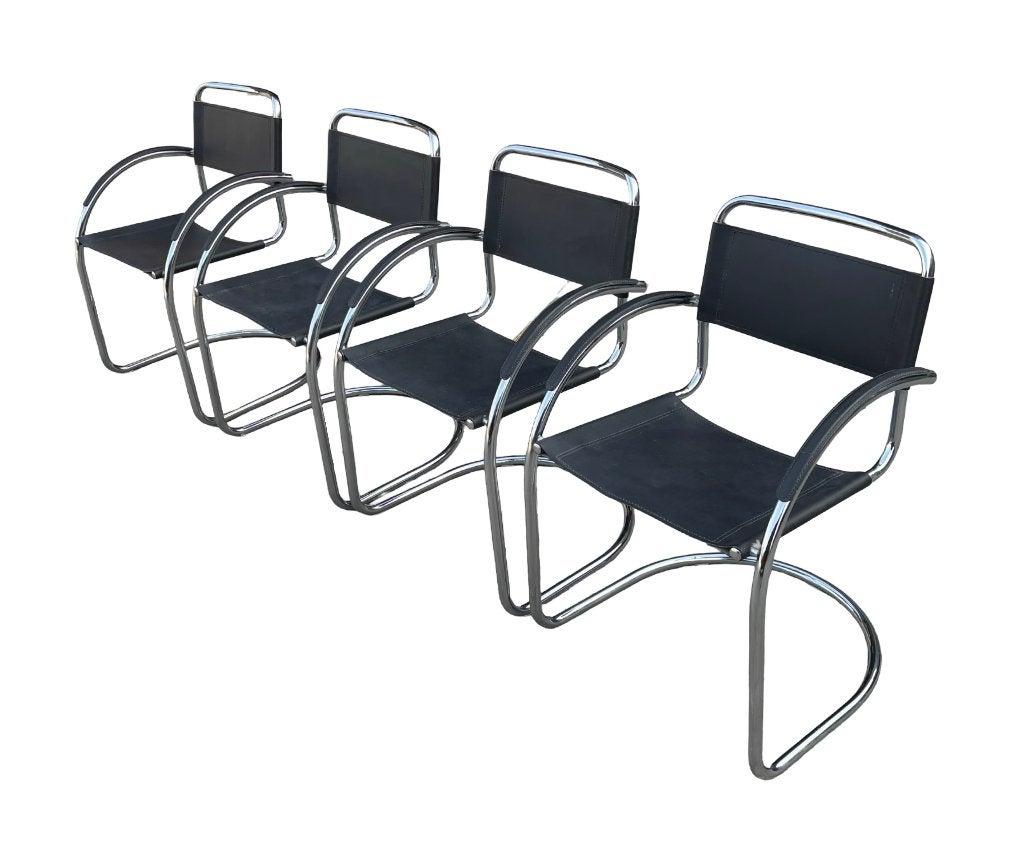Set van 4 vintage buizenframe sledestoelen jaren 70 / 80, Ophalen