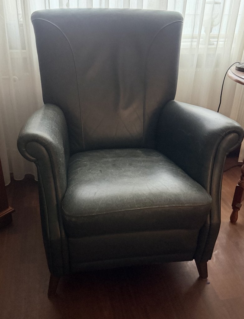 fauteuil groen leer, Ophalen, Zo goed als nieuw, 50 tot 75 cm, Leer