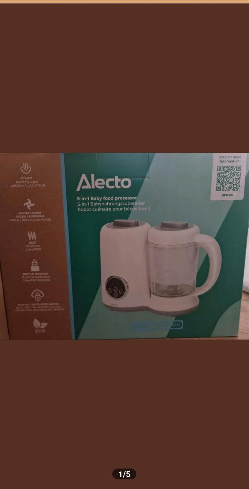 Alecto 5-in-1 Babyvoedselprocessor/verwarmer - Nieuwstaat, Ophalen of Verzenden, Zo goed als nieuw, Flessen- of potjesverwarmer
