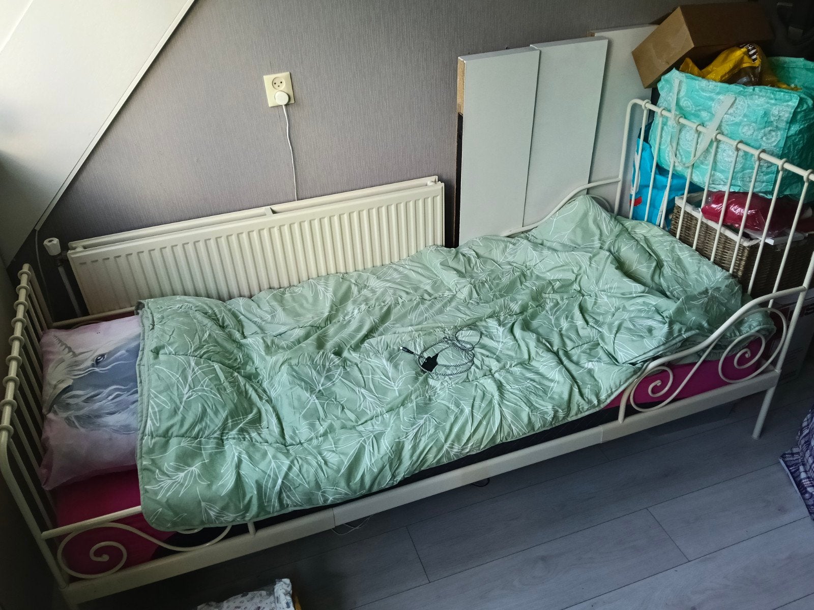 metaal bed, Ophalen, 90 cm, Eenpersoons, Zwart