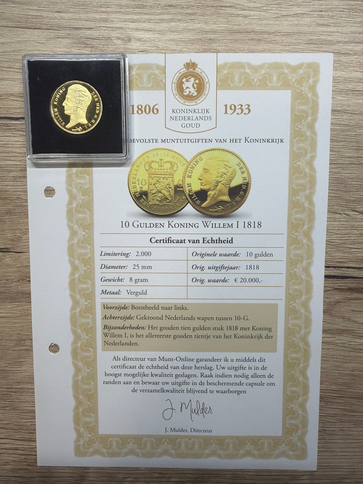 Gouden 10 Gulden Koning Willem I 1818 - Verguld, Ophalen of Verzenden, Koning Willem I, 10 gulden, Losse munt