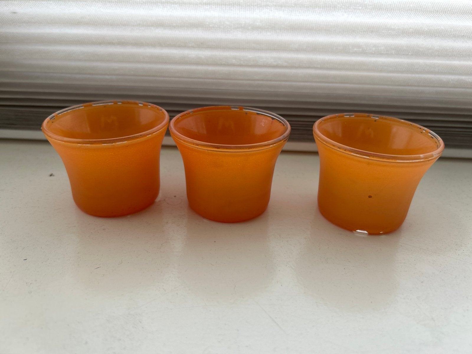 Set van 3 oranje theelichthouders, Huis en Inrichting, Woonaccessoires | Kandelaars en Kaarsen, Ophalen, Overige materialen, Gebruikt