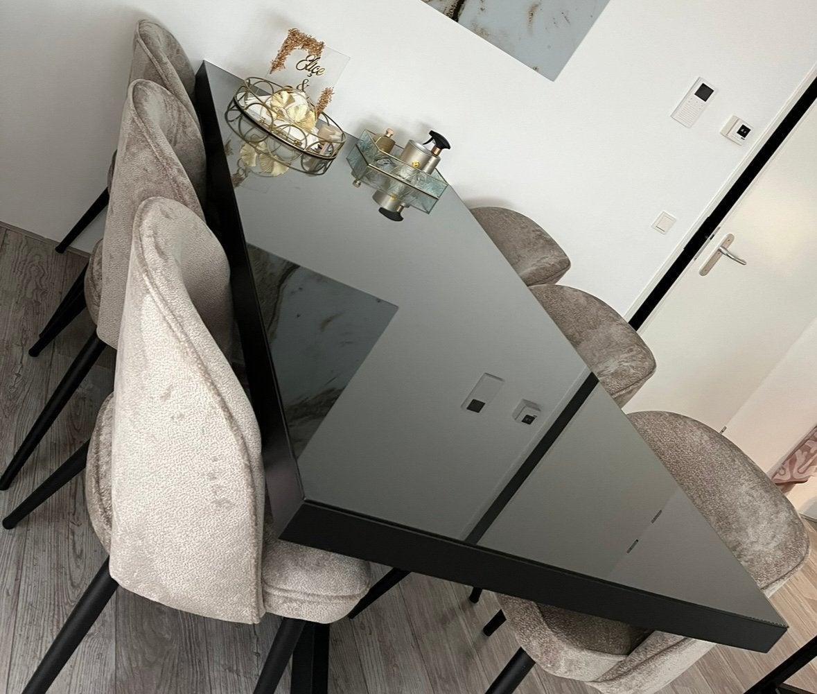 Eettafel zwart te koop + glasplaat, Ophalen, 50 tot 100 cm, Rechthoekig, Glas