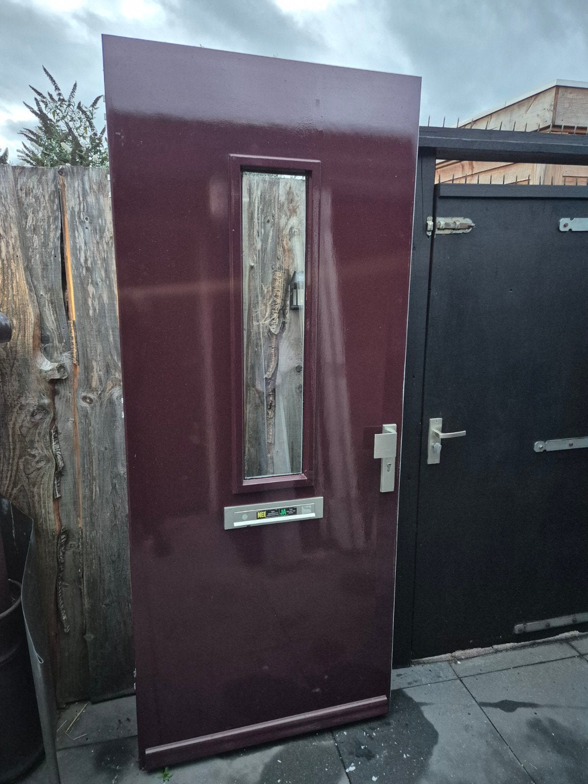 Hardhouten buitendeur. 93x224cm. Dubbelglas., Ophalen, Gebruikt, 80 tot 100 cm, 215 cm of meer