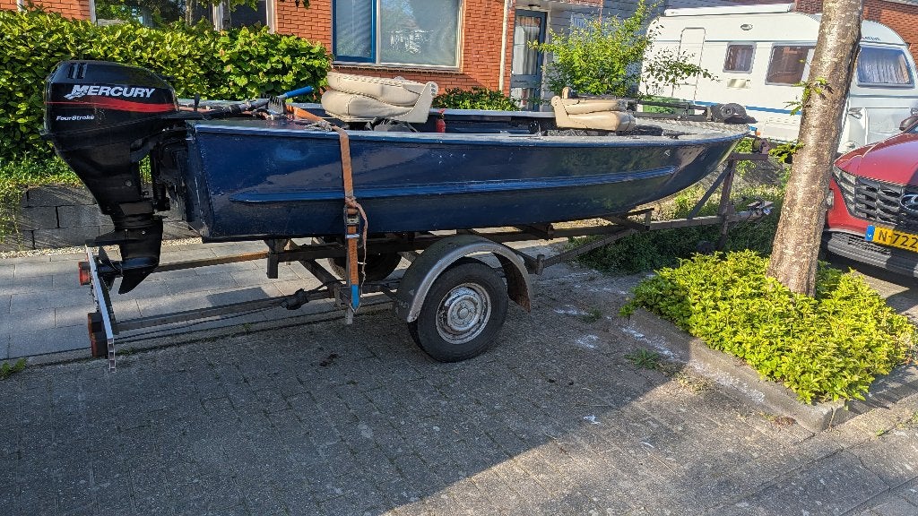 Aluminium visboot met trailer 9,9PK 4takt en trolleymotor, Ophalen, Gebruikt, Tot 10 pk, Viertaktmotor
