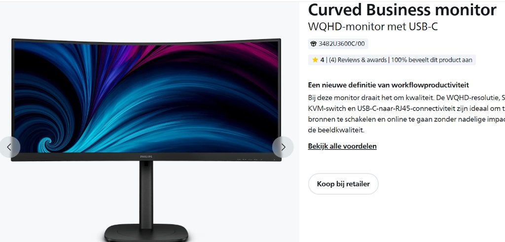 Philips Curved Monitor 34 Inch, Computers en Software, Ophalen, Philips, Curved, HDMI