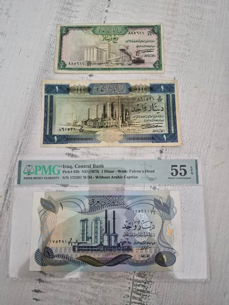 Irak bankbiljetten 3 stuks, waaronder PMG-gecerti, Postzegels en Munten, Bankbiljetten | Azië, Ophalen of Verzenden, Midden-Oosten