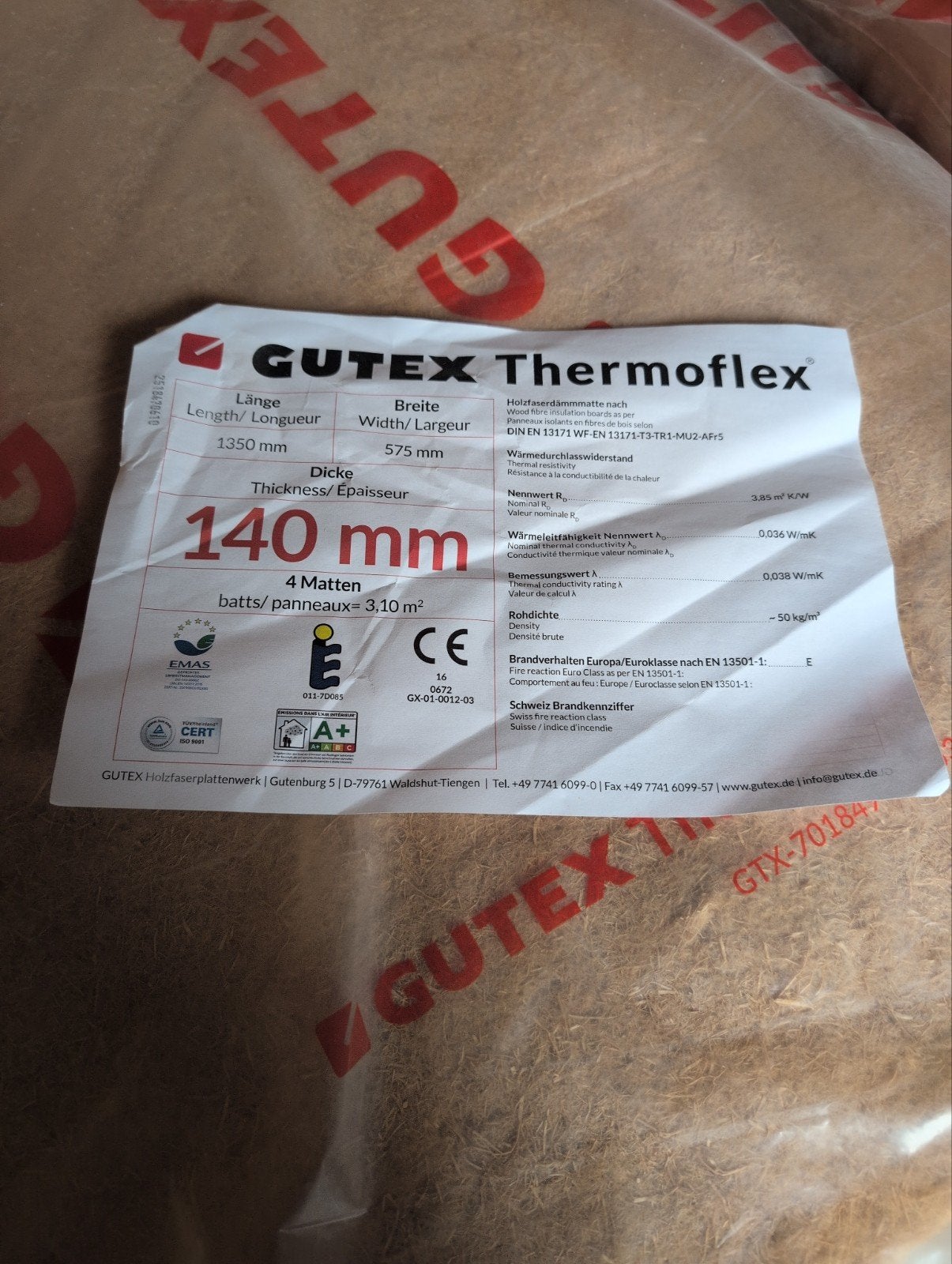 Gutex Thermoflex en Pavaflex isolatie 140mm, RD 3,85, Doe-het-zelf en Verbouw, Isolatie en Afdichting, Ophalen, 12 cm of meer