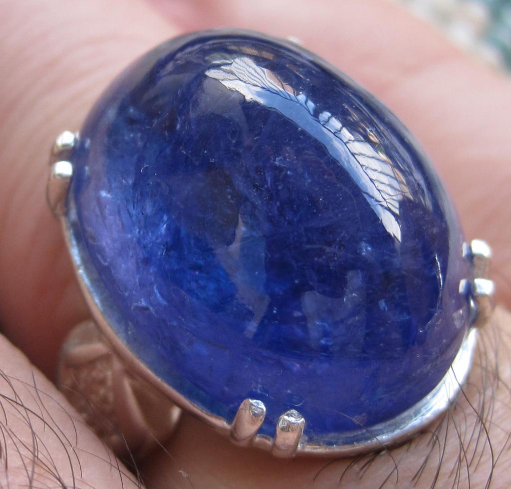 Tanzanite 40 krt %100 natuurlijk zeldzaam design zilver ring, Ophalen, Blauw, 19 tot 20, Zo goed als nieuw