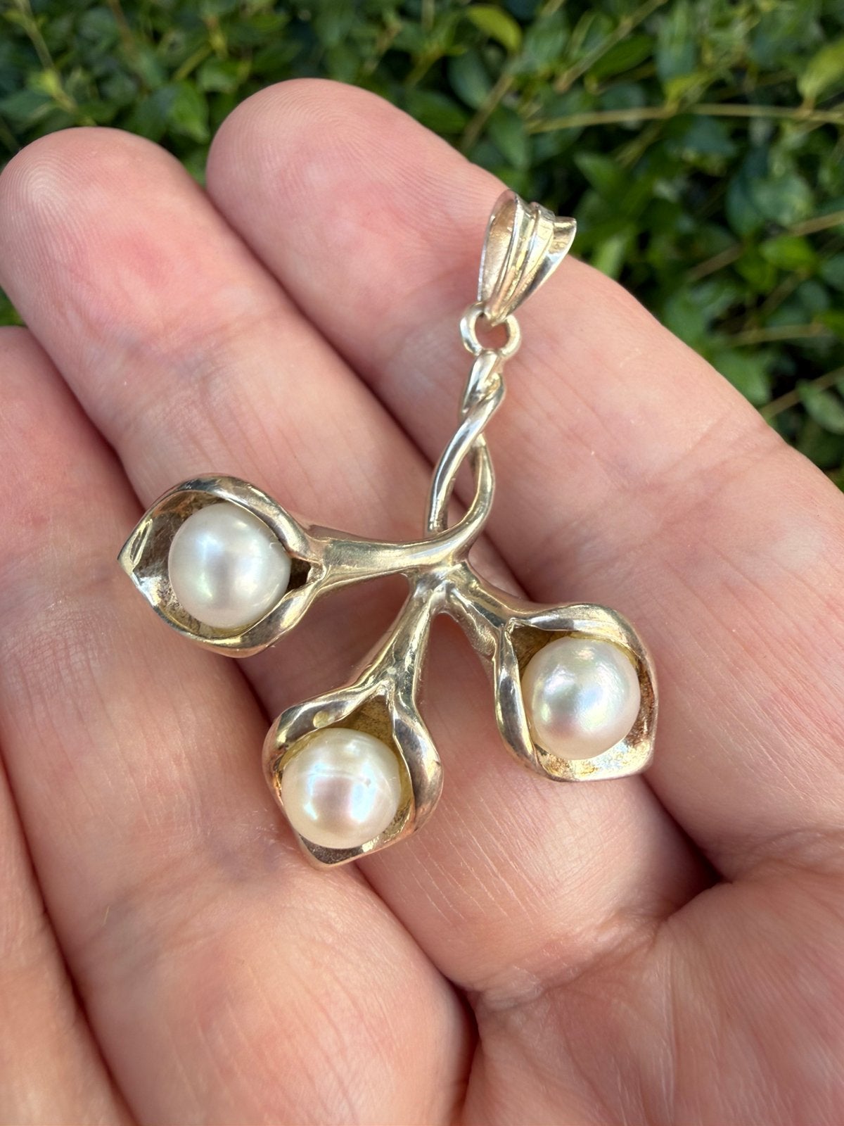 R250/Zilveren Grote  prachtige Parel kelkvorm Hanger, Gebruikt, Verzenden, X, Zilver