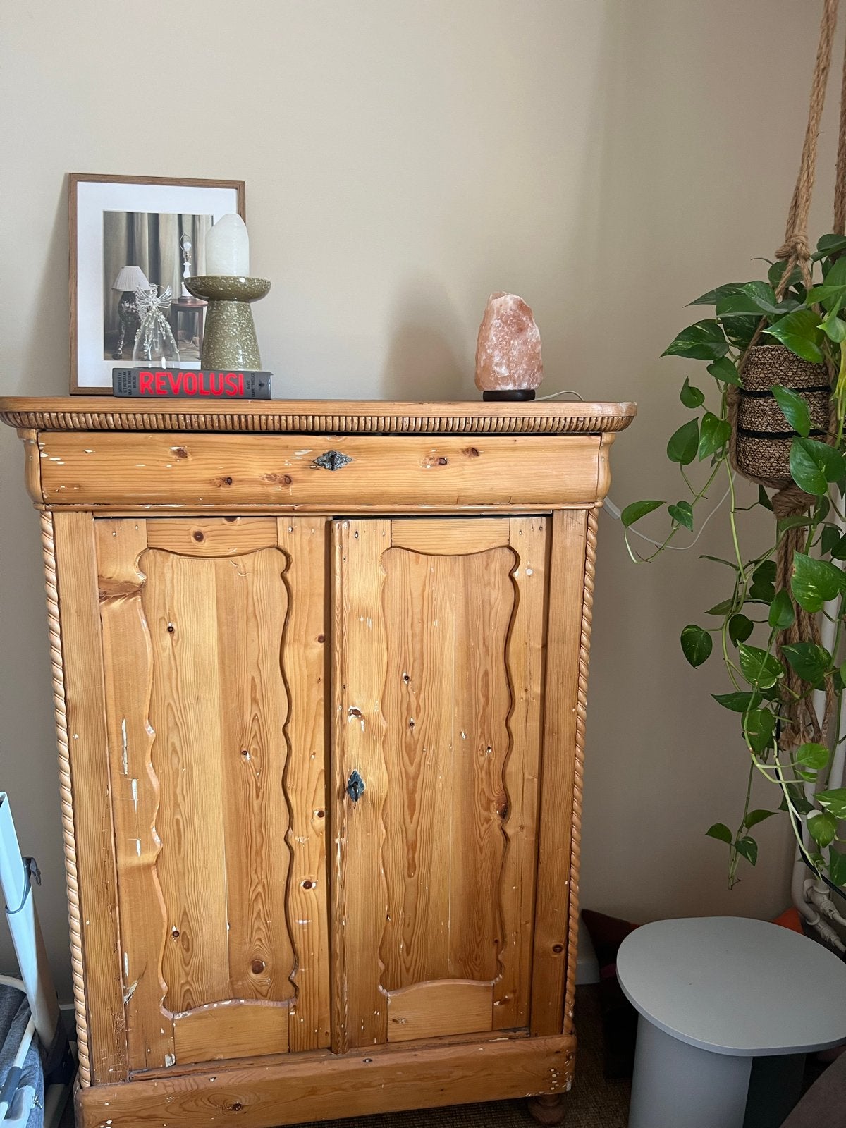 Vintage houten kast met lade en deuren, Huis en Inrichting, Kasten | Overige, Ophalen, Gebruikt