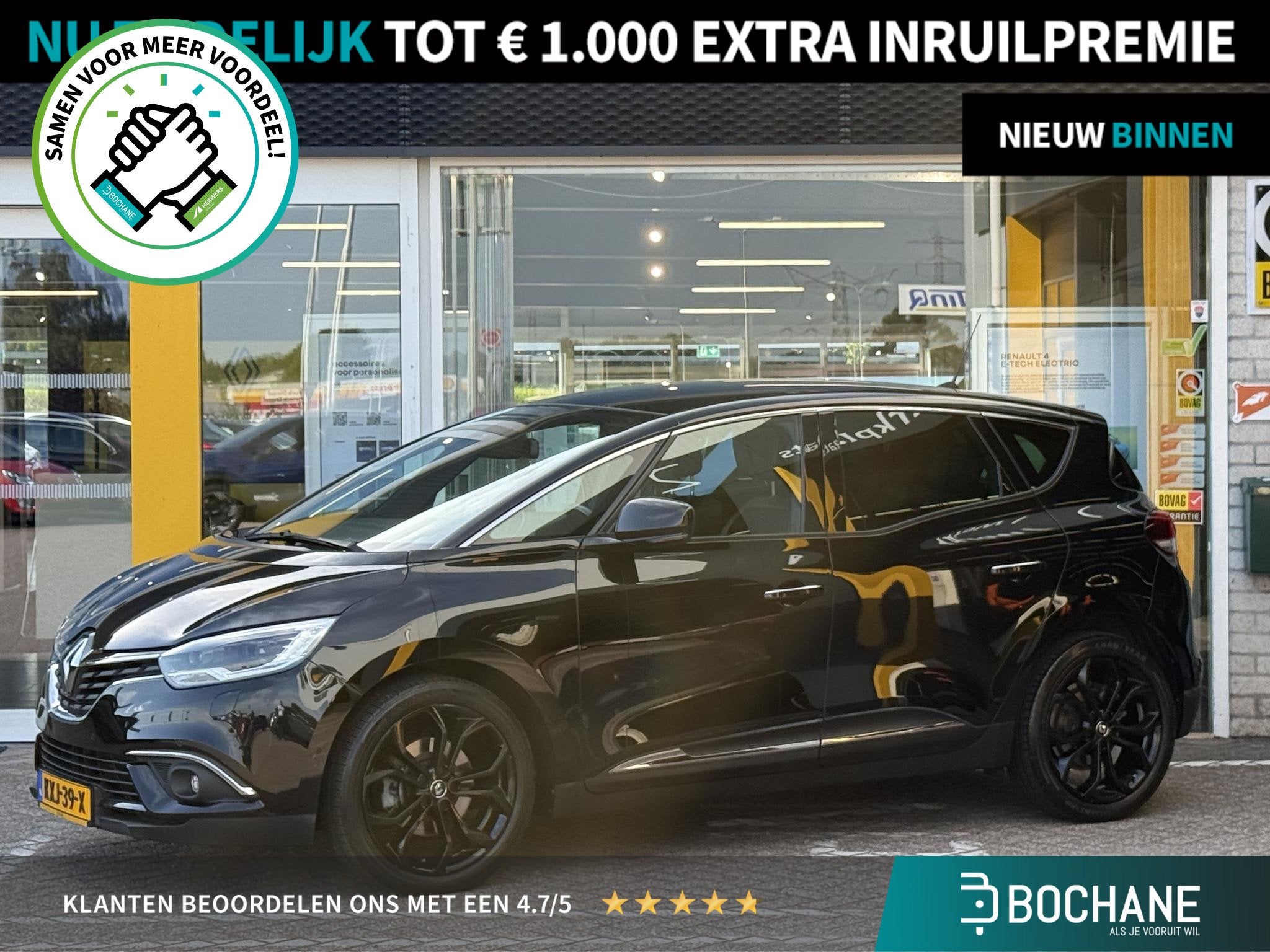 Renault Scénic 1.3 TCe 140 EDC Black Edition | Panorama dak, Euro 6, 4 cilinders, Leder en Stof, Zwart