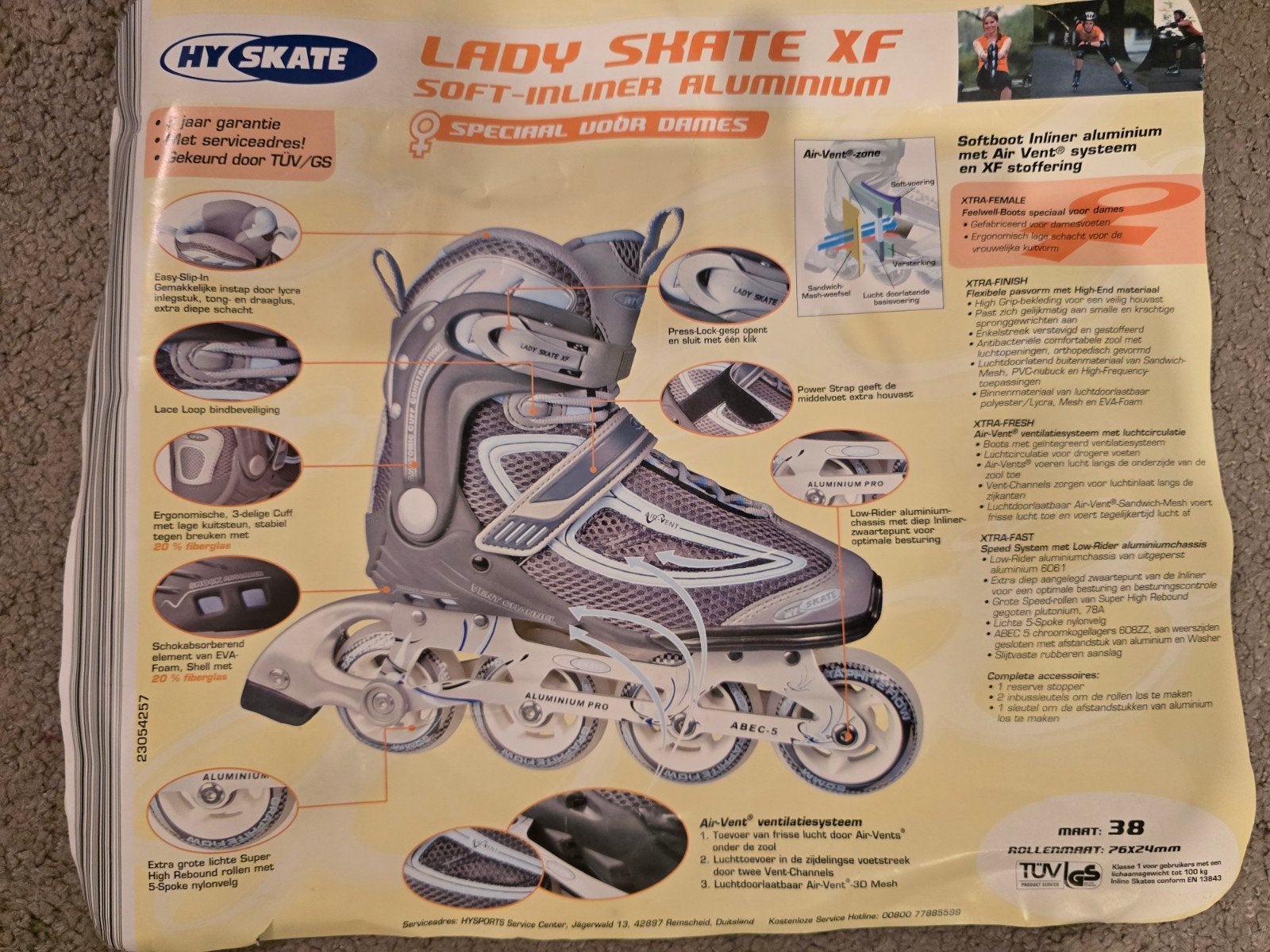 Hy Skate Lady Skate XF Soft-Inliner Aluminium - Maat 38, Overige merken, Nieuw, Ophalen of Verzenden, Inline skates 4 wielen
