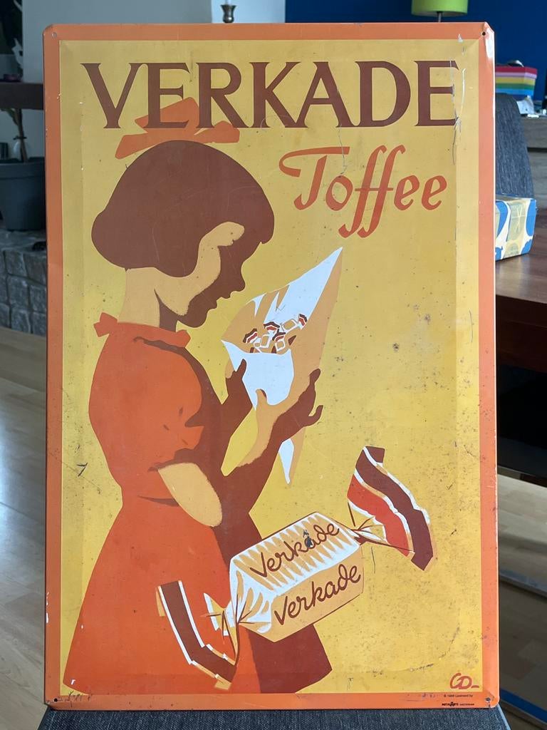 Vintage Verkade Toffee Reclamebord, Ophalen, Gebruikt, Reclamebord