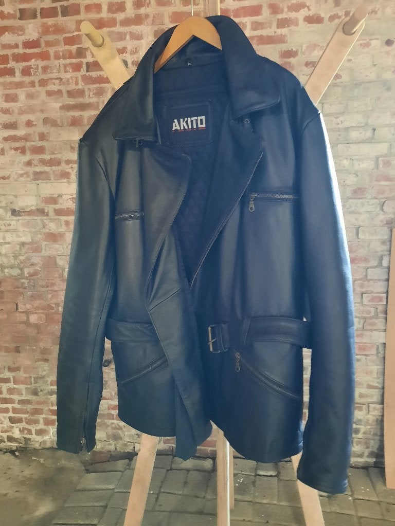 Akito zwart leren motorjas maat XL, Motoren, Ophalen, Tweedehands, Jas | leer, Overige merken