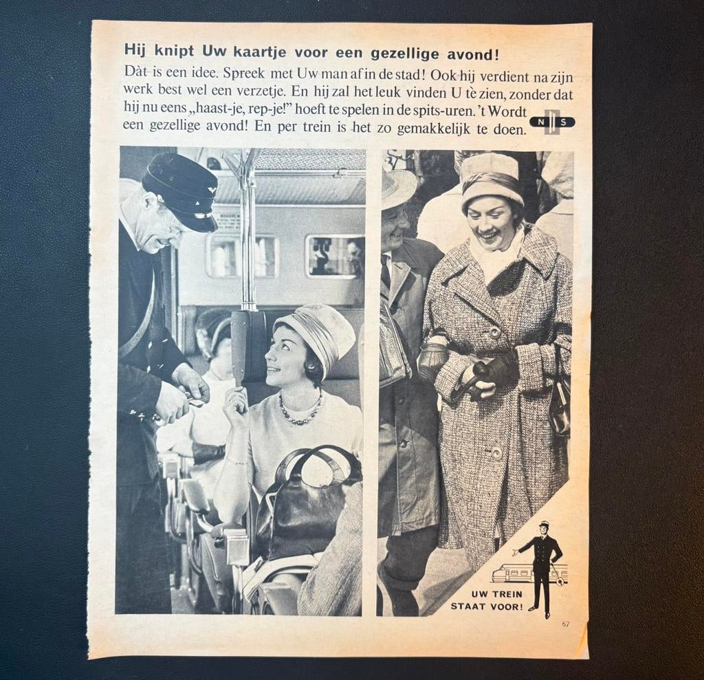 Adverterie NS ‘Uw trein staat voor’ (1962), Ophalen of Verzenden, Gebruikt, Trein