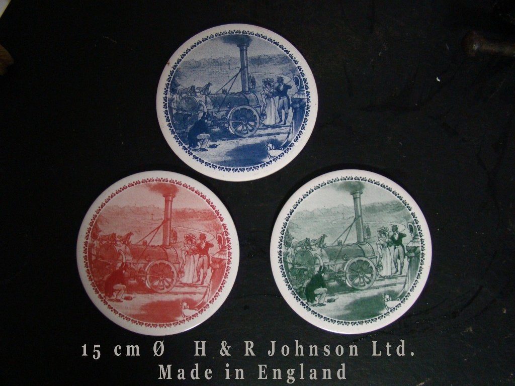 Drie ronde wandtegels motief Rocket stoomtrein 1830., Overige merken, Locomotief, Gelijkstroom of Wisselstroom, Ophalen of Verzenden
