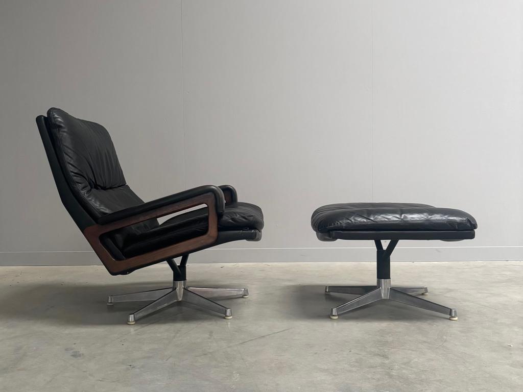 Vintage jaren 60 70 fauteuil hocker lounge chair leer, Ophalen, 75 tot 100 cm, 75 tot 100 cm, Leer