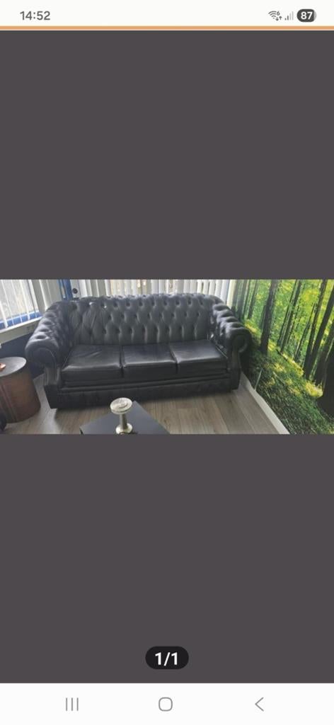 Zwarte Chesterfield 3-zits bank - 192x97cm, Gebruikt, 150 tot 200 cm, Chesterfield, Tweepersoons