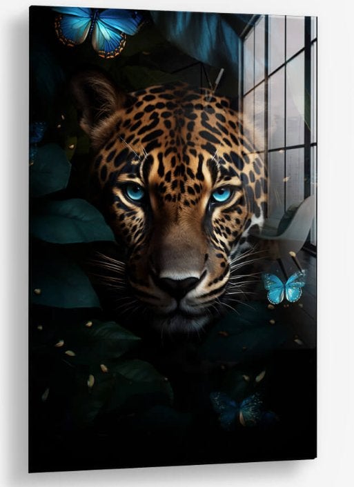 Jungle Jaguar glasschilderij 80x120 - Gehard glas, Ophangklaar, Glas, Ophalen of Verzenden, Dieren
