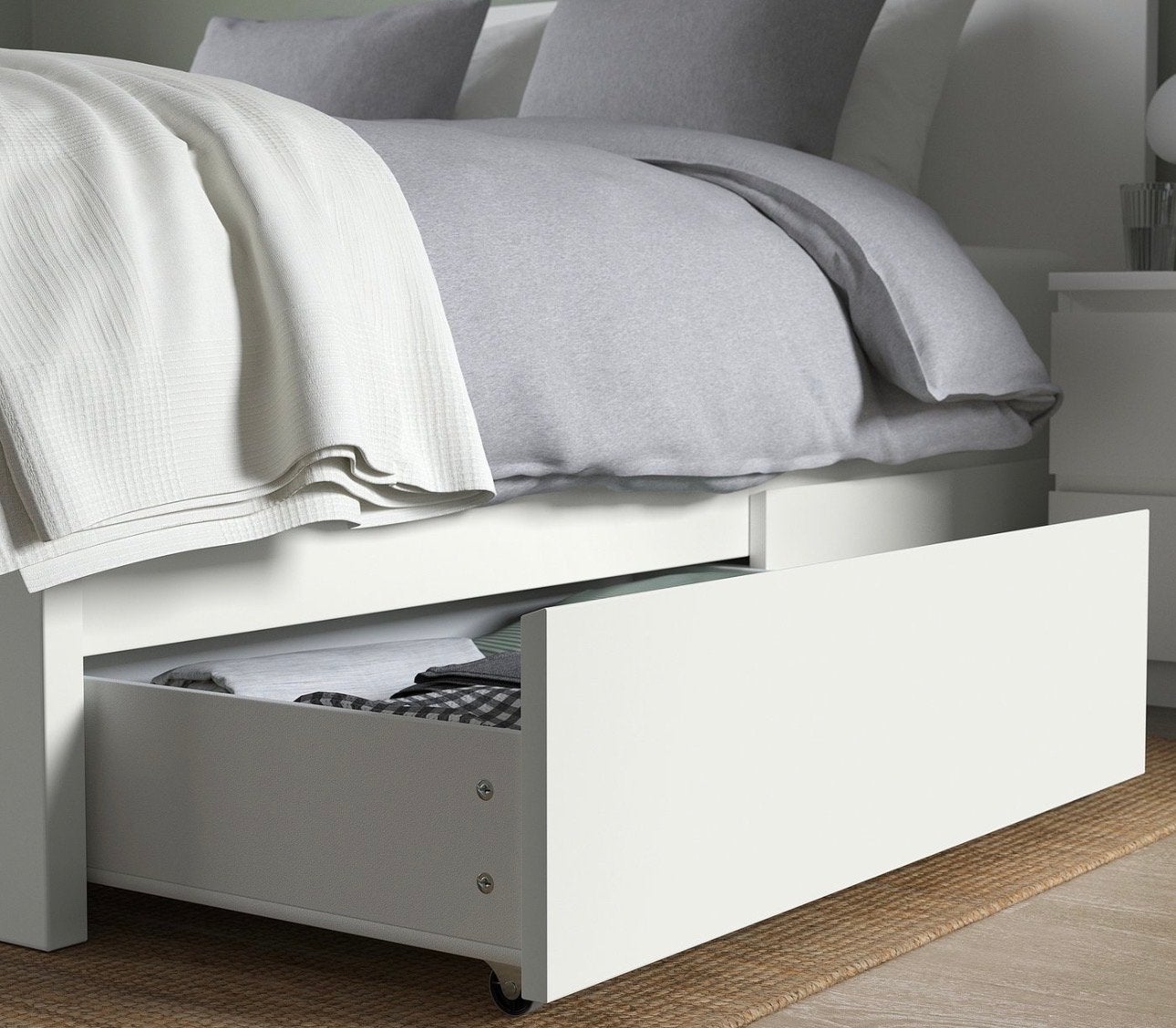 IKEA MALM Bedlade wit - Opbergruimte onder bed, Ophalen, Gebruikt, Wit, Tweepersoons