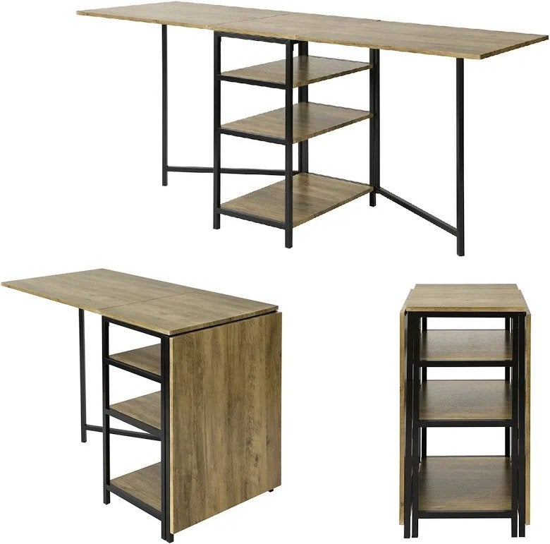 Opvouwbare eettafel bureau met opbergruimte - Hout en Metaal, Ophalen, Gebruikt, 50 tot 100 cm, 150 tot 200 cm