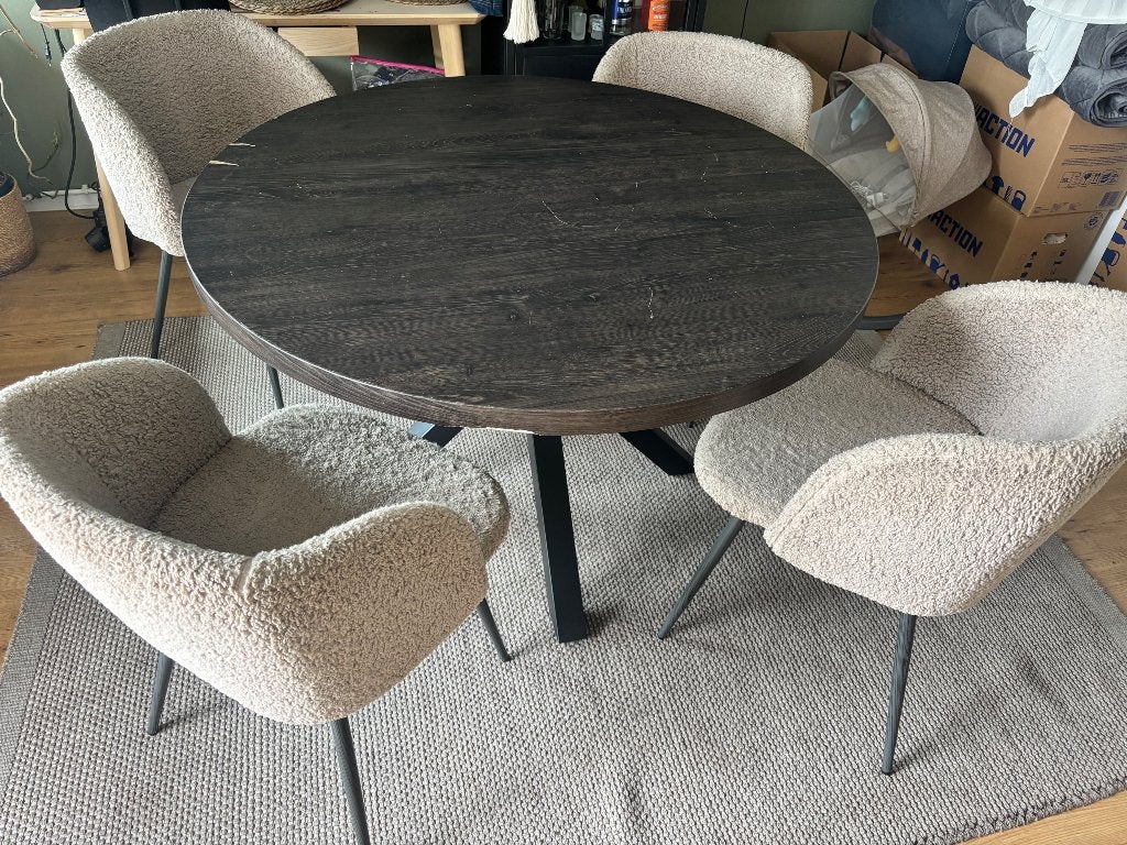 Tafel + 4 stoelen, Huis en Inrichting, Tafels | Eettafels, Ophalen, Overige materialen, Gebruikt, 100 tot 150 cm