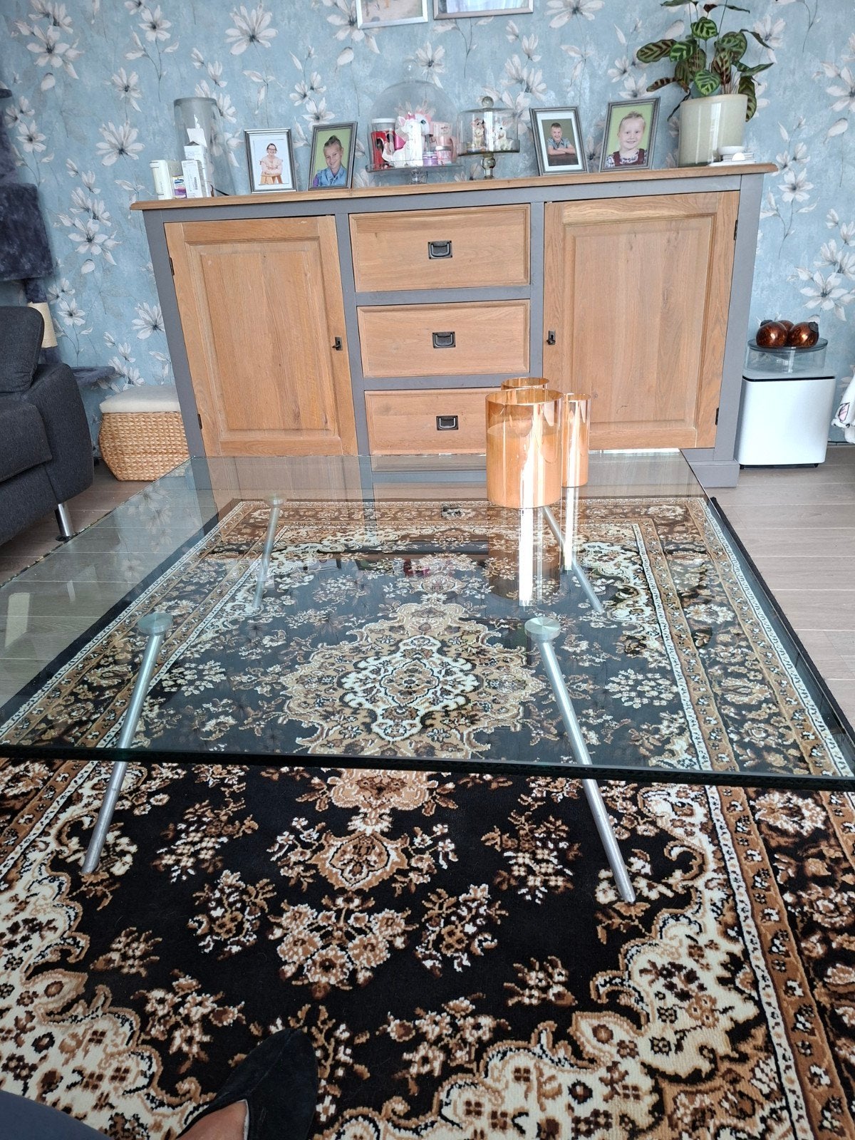 glazen maupertuus salontafel 120x120, Huis en Inrichting, Ophalen, Vierkant, 100 tot 150 cm, 100 tot 150 cm