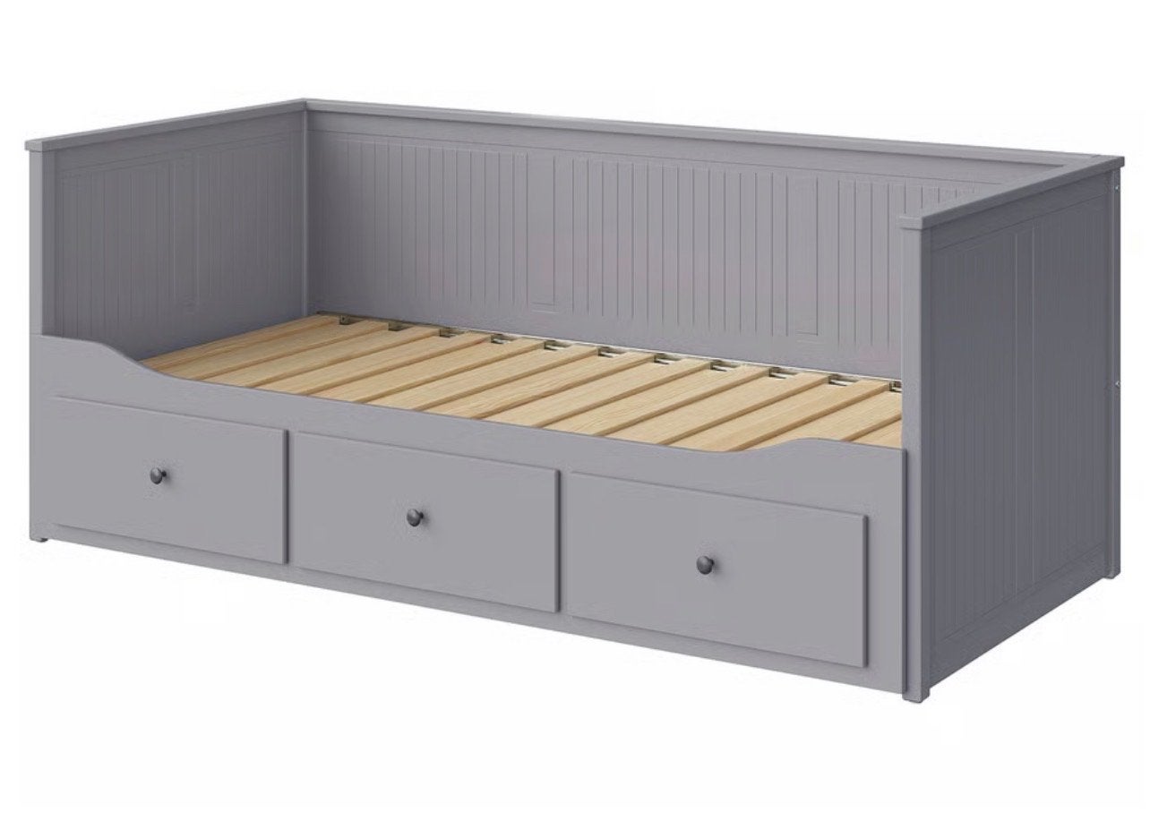 2 bedden IKEA Hemnes slaapbank met 3 lades - Grijs, Ophalen, Tweepersoons, 80 cm, 200 cm
