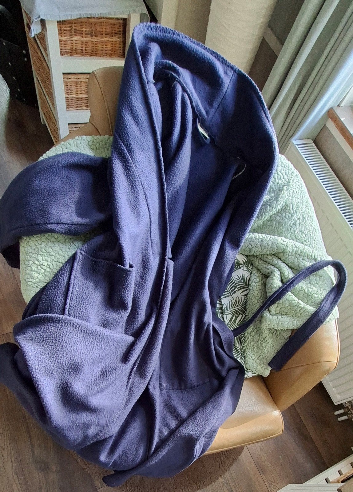 blauwe fleece ochtendjas badjas duster maat M L xl xxl, Ophalen, Gedragen