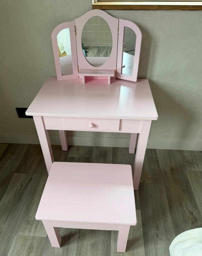 Kinder kaptafel roze met spiegel en krukje, Kinderen en Baby's, Ophalen, Gebruikt