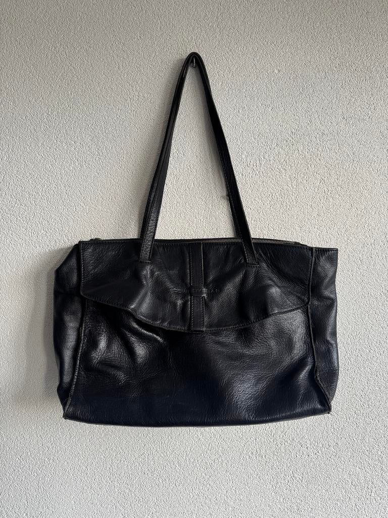 Zwarte Cowboysbag echt lederen tote schouder tas, Cowboysbag, Gebruikt, Zwart, Ophalen of Verzenden
