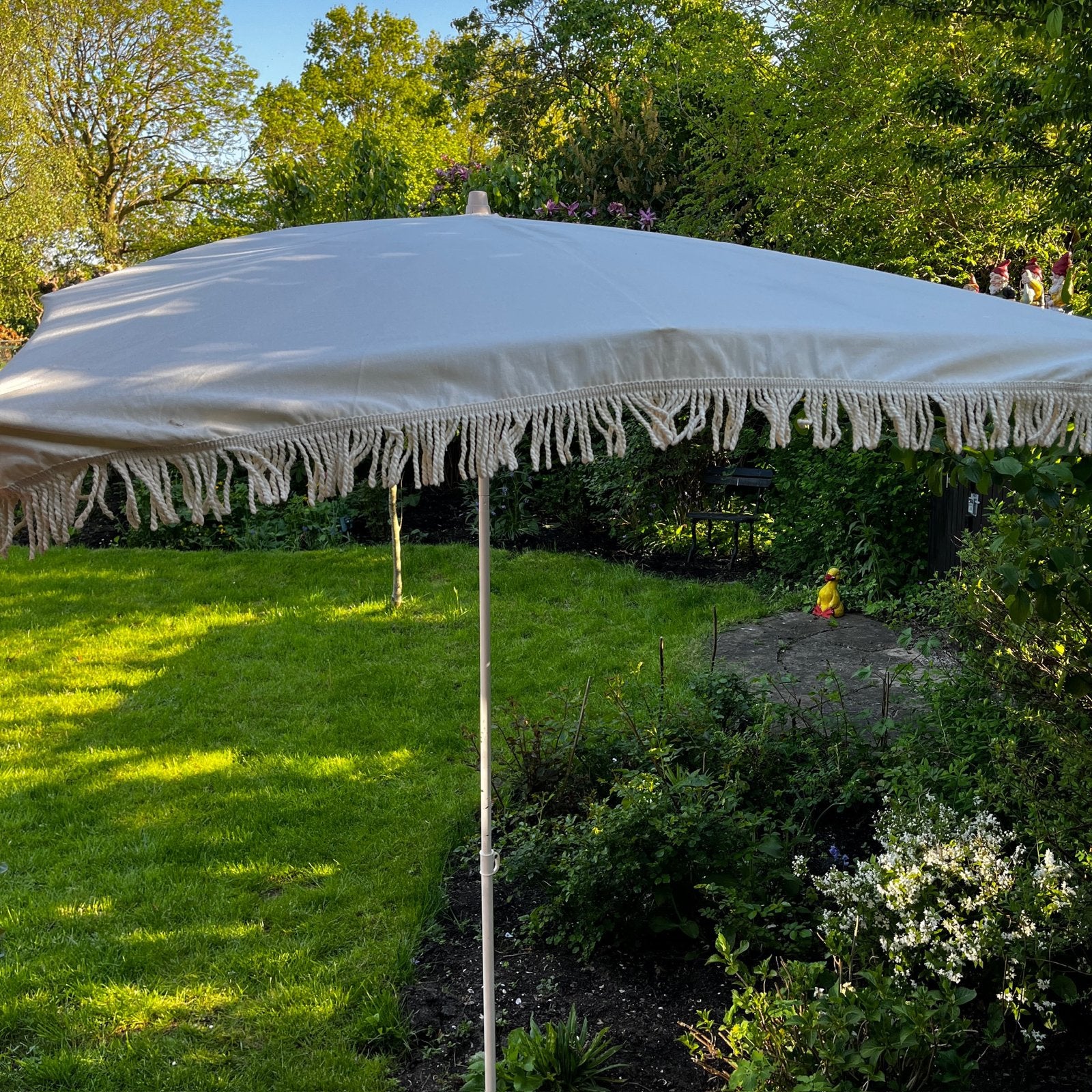 Vintage Witte Rechthoekige Parasol 206x160 cm Kantelbaar, Ophalen, Gebruikt, Kantelbaar, 1 tot 2 meter