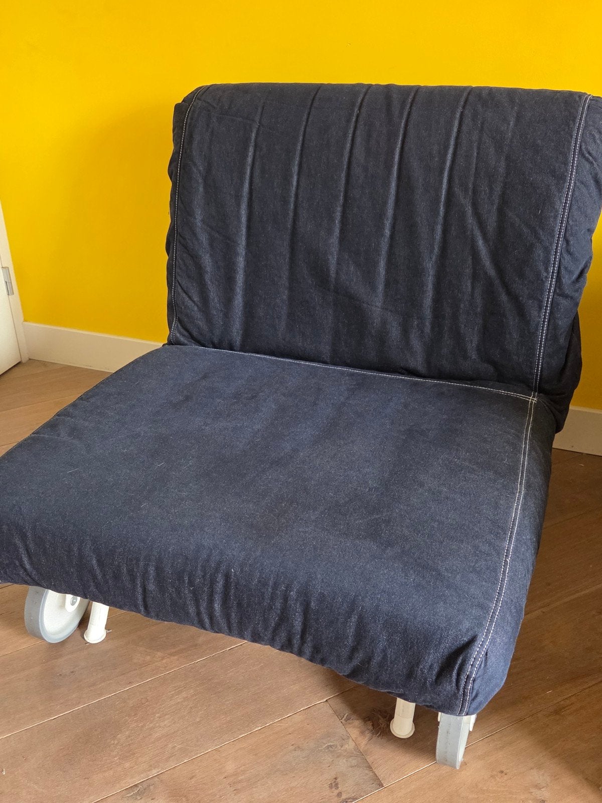 IKEA PS LÖVÅS 1-persoons slaapfauteuil denim blauw, Ophalen, Gebruikt, Blauw, 190 cm of minder