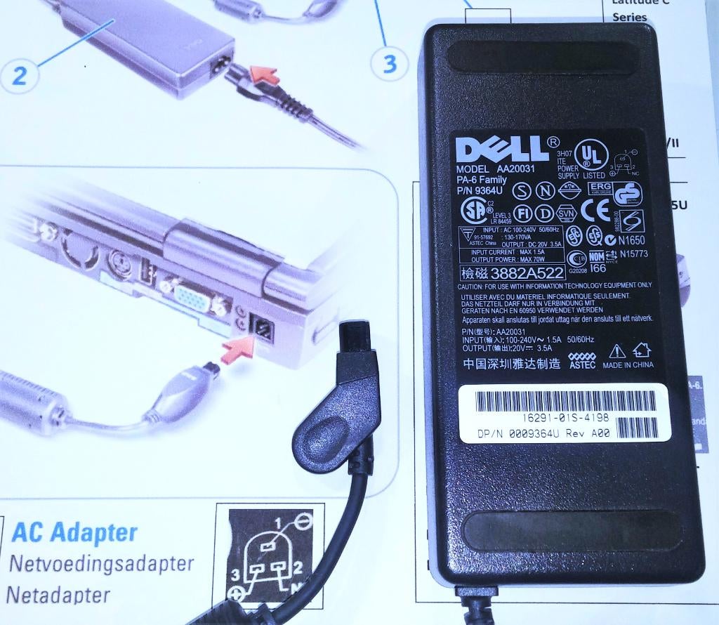 Dell PA-6 9346U 20V 3.5A 70W Adapter Latitude C510 C610 C810, Ophalen of Verzenden, Zo goed als nieuw, Dell
